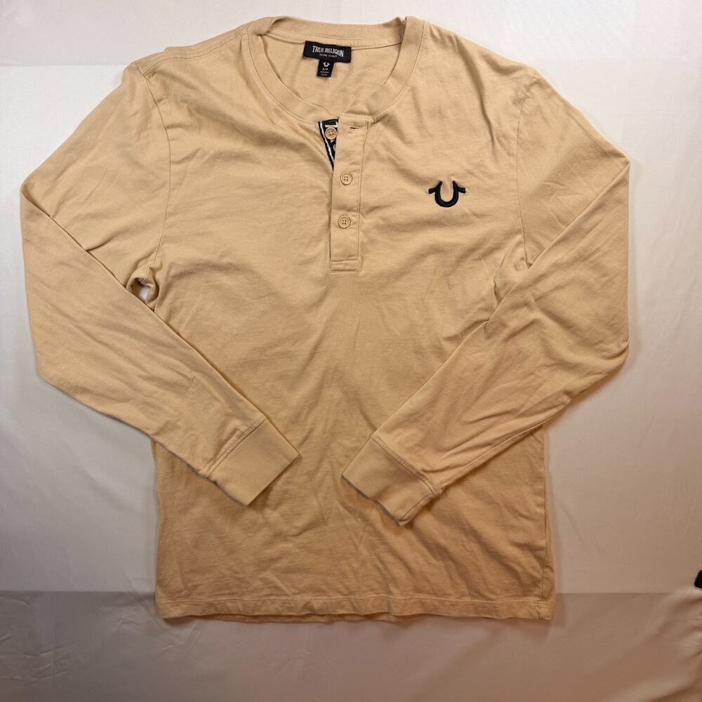 True Religion Long Sleeve Henley Shirt Embroidered Logo Mens Size Small